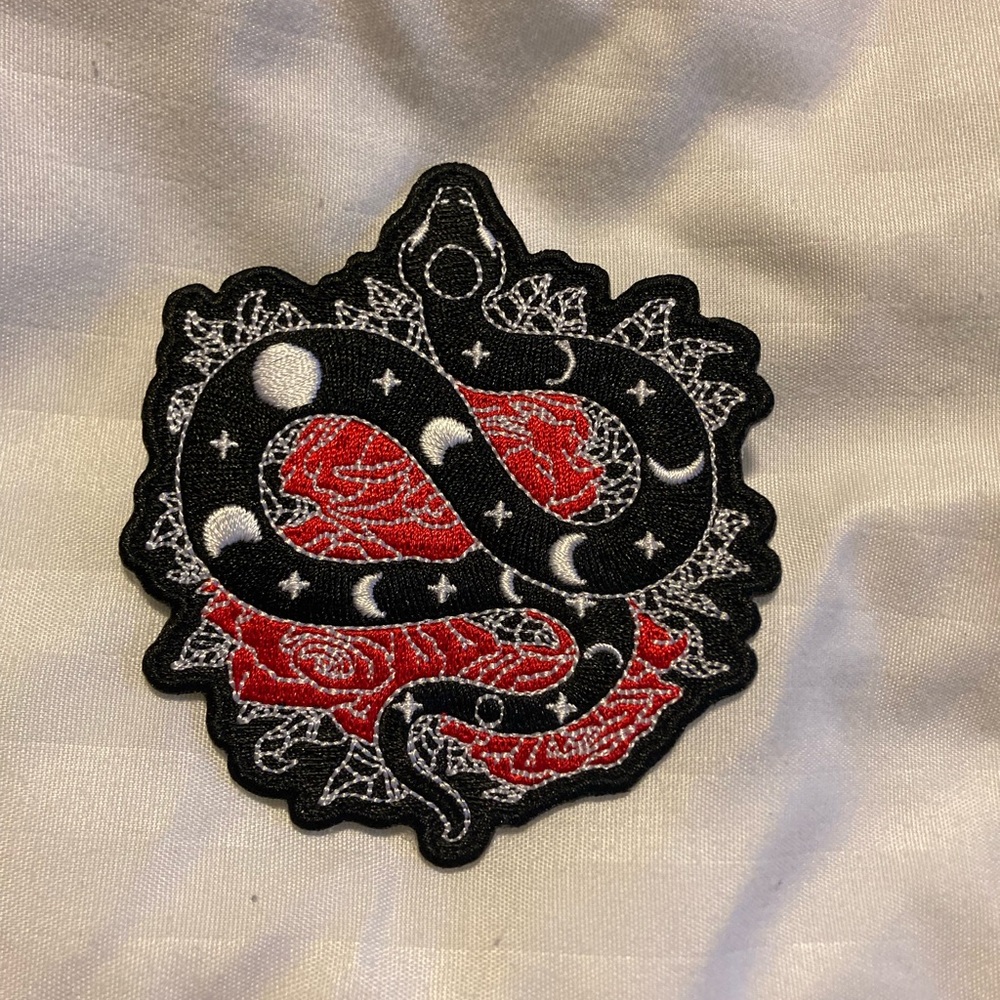 Embroidered Snake and Rose Patch